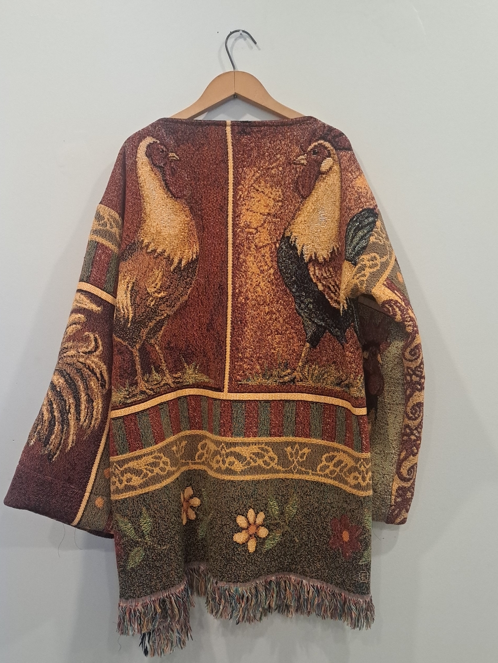 Upcycled tapestry rooster jacket